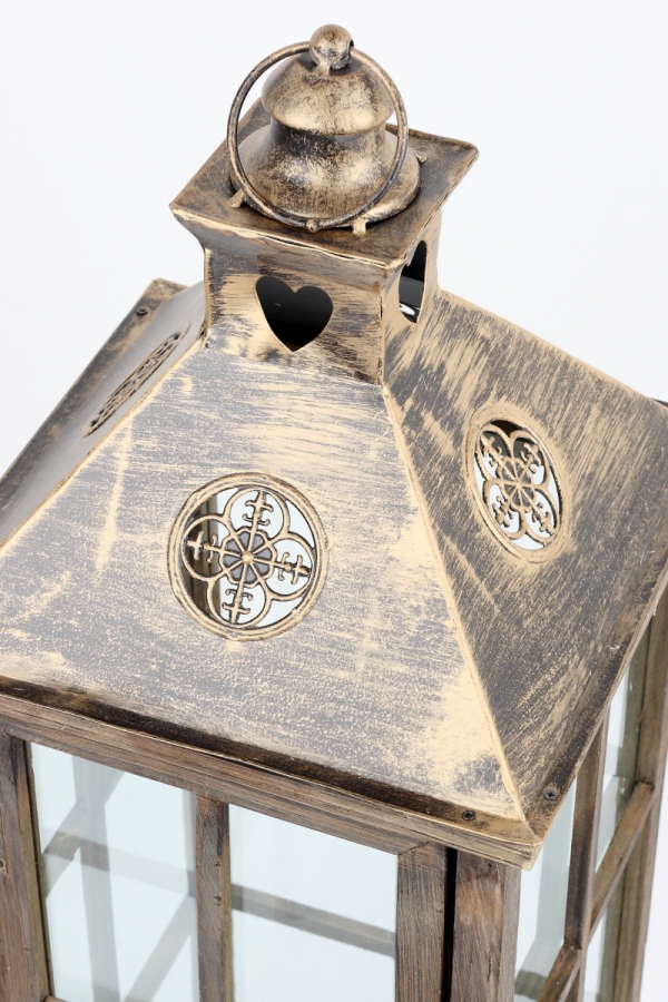 Drevená lucerna s kovovou strechou 81cm