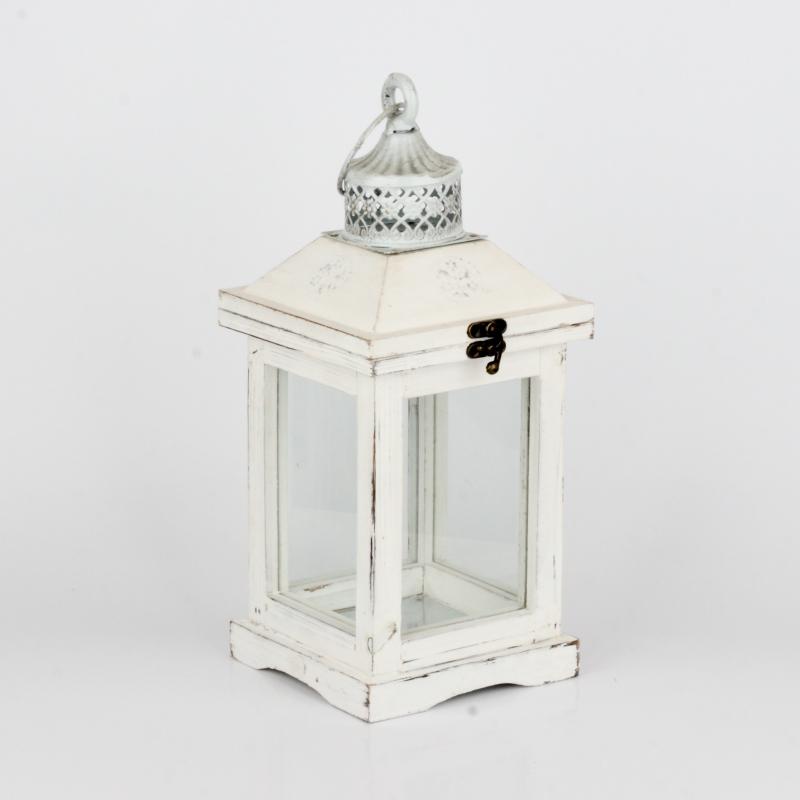 Dřevěná lucerna s kovovou stříškou 37cm