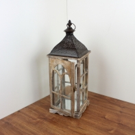 Drevená lucerna s kovovou strieškou 58cm