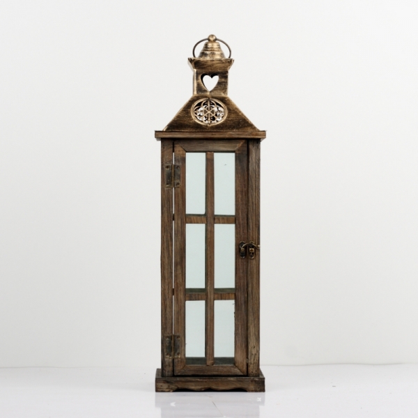 Drevená lucerna  s kovovou zlatou strechou 60cm