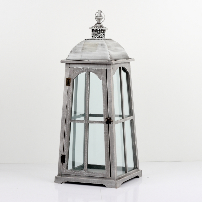 Drevená lucerna so sivou patinou 52cm