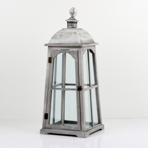 Drevená lucerna so sivou patinou 52cm