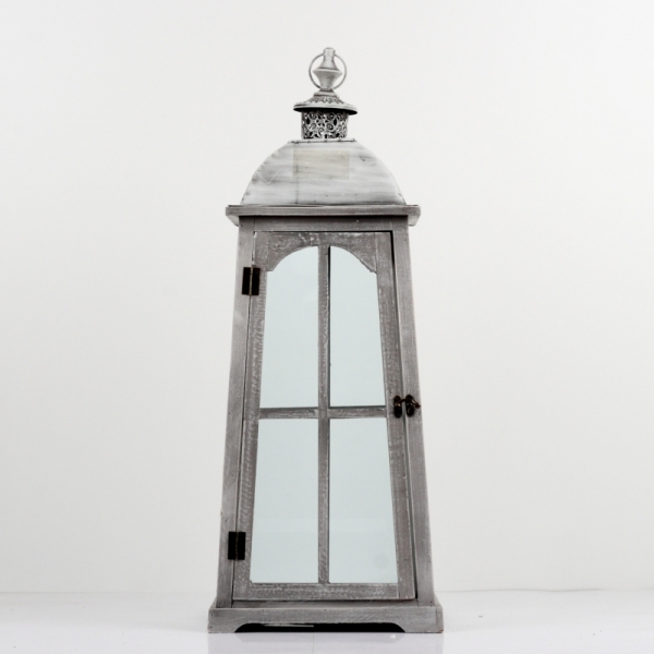 Drevená lucerna so sivou patinou 52cm