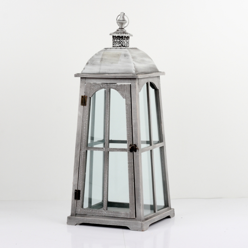 Drevená lucerna so sivou patinou 75cm