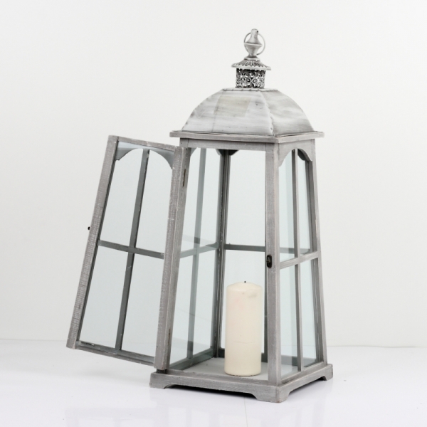 Drevená lucerna so sivou patinou 75cm