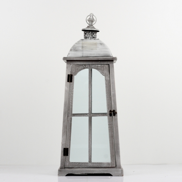 Drevená lucerna so sivou patinou 75cm