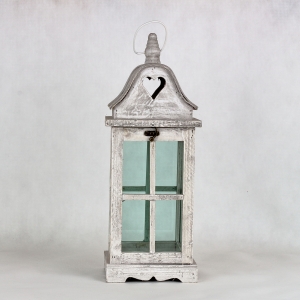 Drevená lampáš so srdcom šedá 17x17x45cm