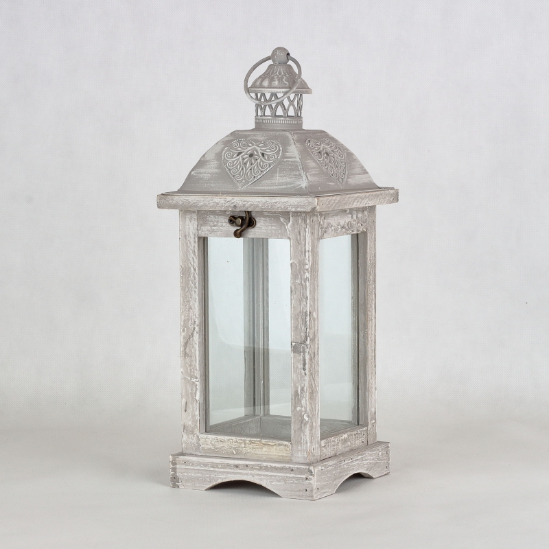 Drevená lucerna šedá 15,5x15,5x40cm