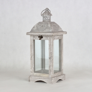 Drevená lucerna šedá 15,5x15,5x40cm