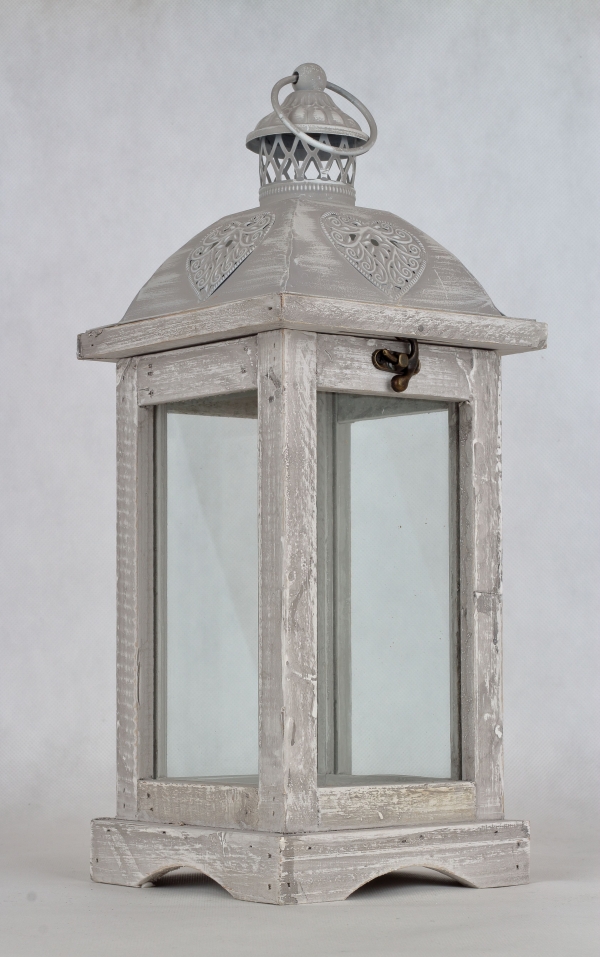 Drevená lucerna šedá 15,5x15,5x40cm