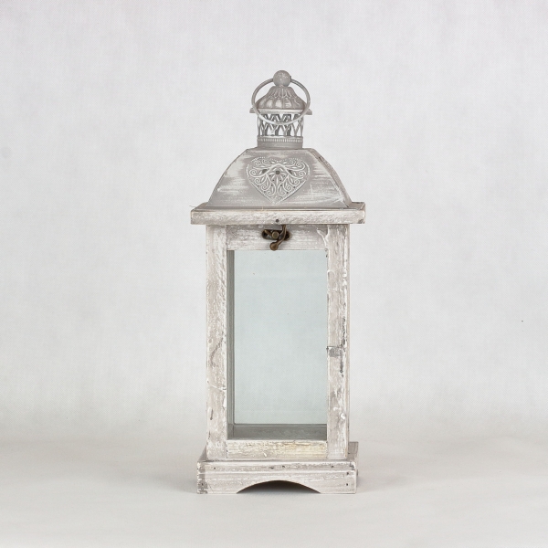 Drevená lucerna šedá 15,5x15,5x40cm