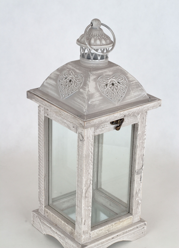 Drevená lucerna šedá 15,5x15,5x40cm