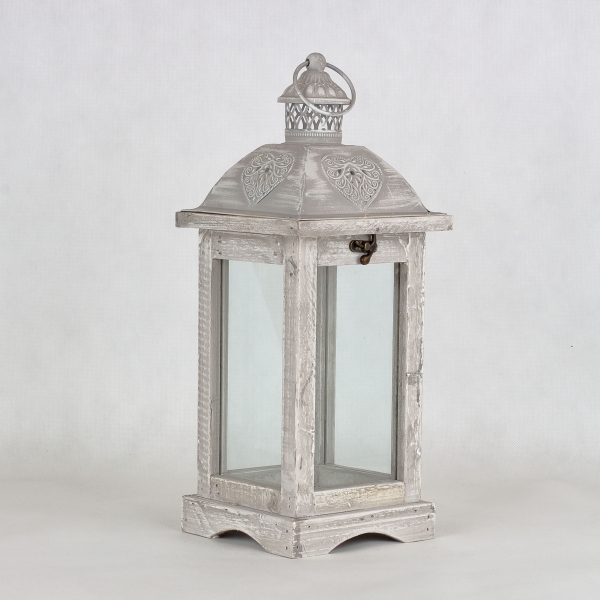 Drevená lucerna šedá 15,5x15,5x40cm