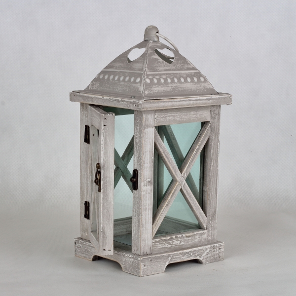 Drevená lucerna šedá 32cm