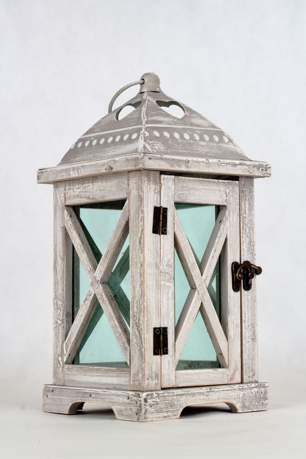 Drevená lucerna šedá 32cm