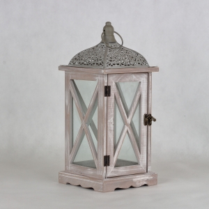 Drevená lucerna bielošedá s patinou 16,5x16,5x38cm