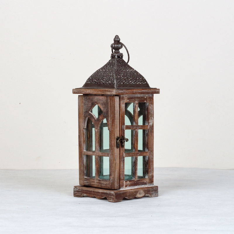 Drevená lucerna tmavá 39cm