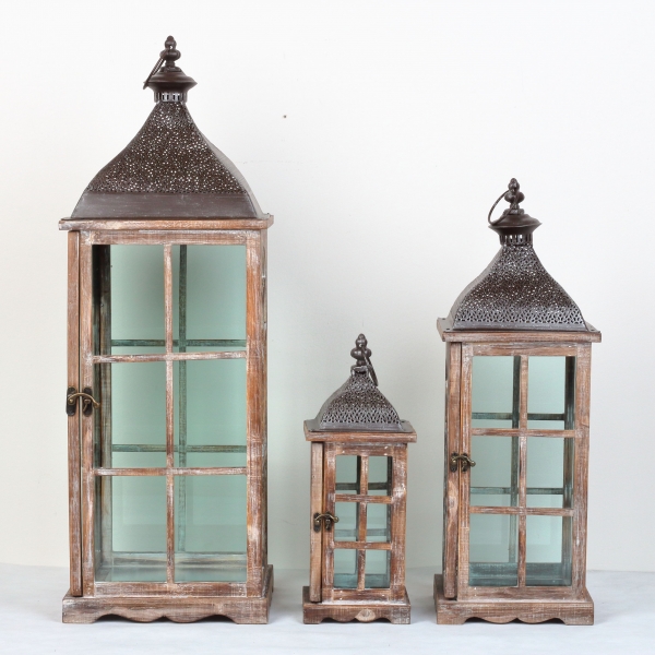 Drevená lucerna tmavá 39cm