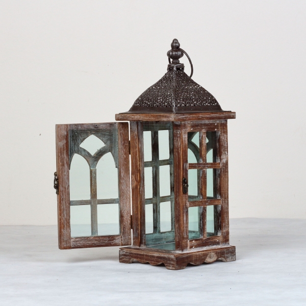 Drevená lucerna tmavá 39cm