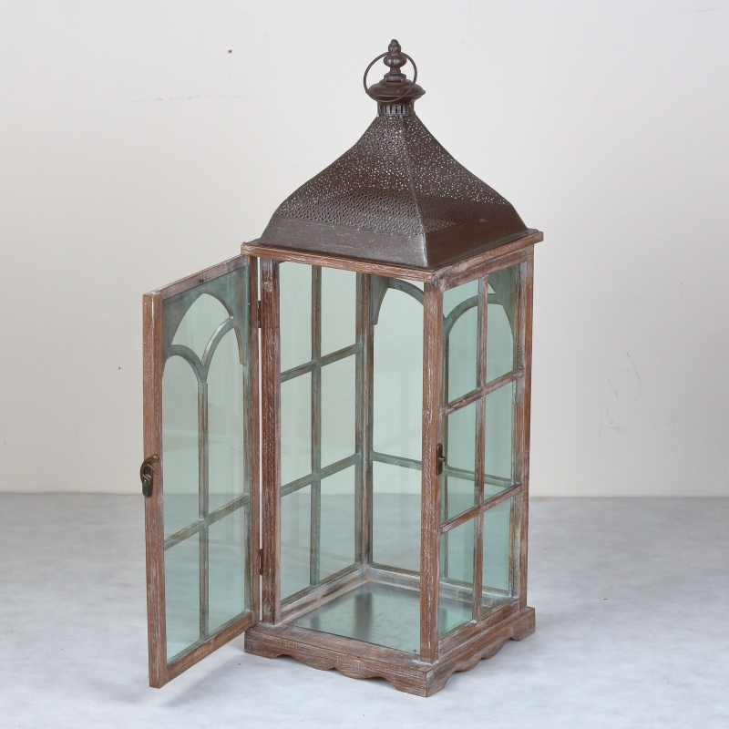 Drevená lucerna tmavá 79cm