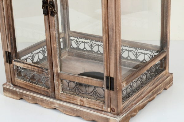 Drevená lucerna tmavo hnedá s kovovou strieškou 86cm