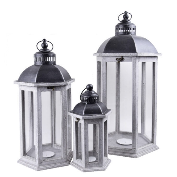 Drevená lampáš veľká 35x35x73cm