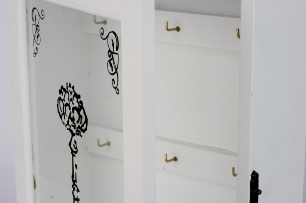 Drevená nástenná skrinka na kľúče biela 30x21x9cm