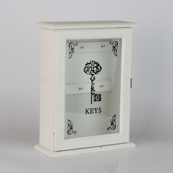 Drevená nástenná skrinka na kľúče biela 30x21x9cm