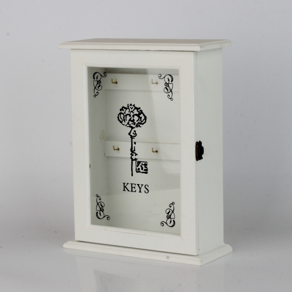 Drevená nástenná skrinka na kľúče biela 30x21x9cm