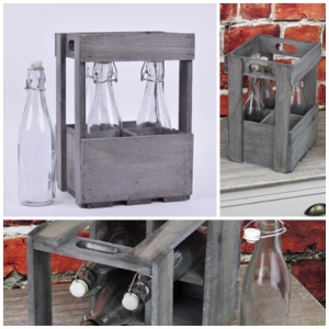 Drevená prepravka s fľašami na sirup