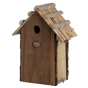 Drevená vtáčia búdka antik so slamenou strechou