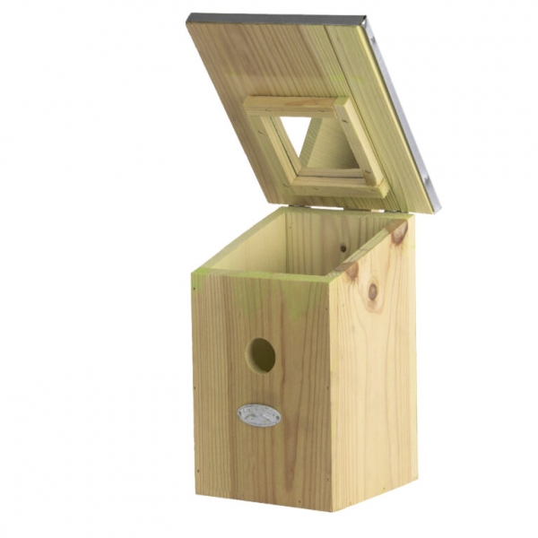 Drevená vtáčia búdka so zrkadielkom