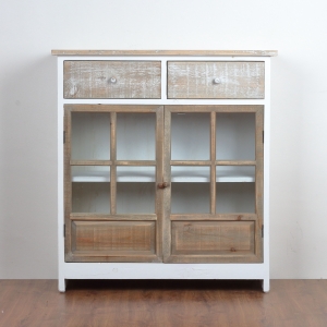 Drevená skrinka presklená s dvoma šuplíky 83x90x32cm