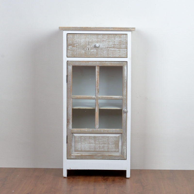 Drevená skrinka presklená s dvoma šuplíky 45x90x32cm