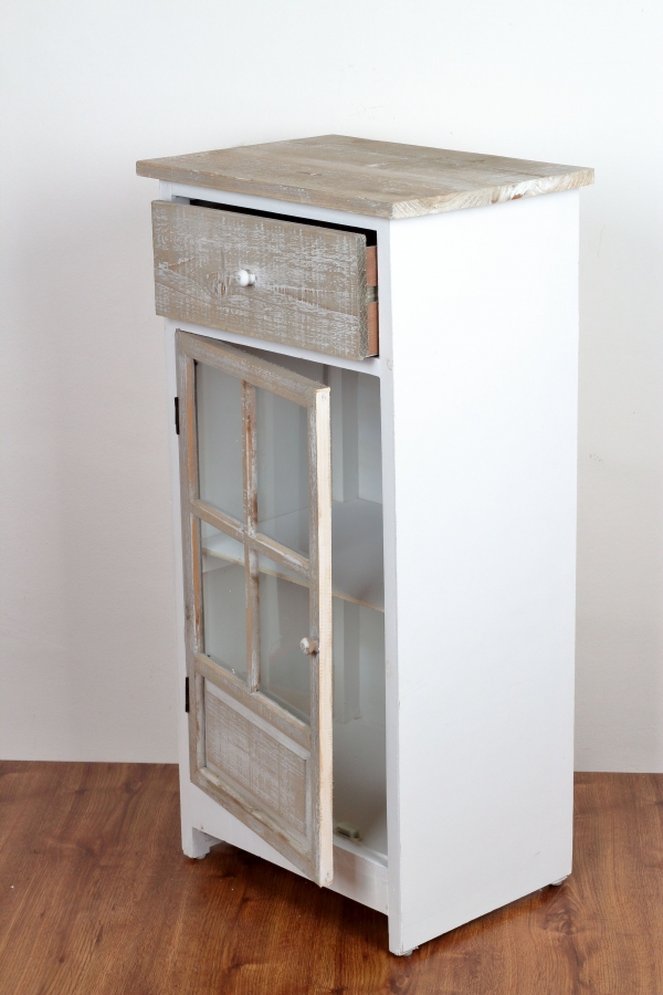 Drevená skrinka presklená s dvoma šuplíky 45x90x32cm