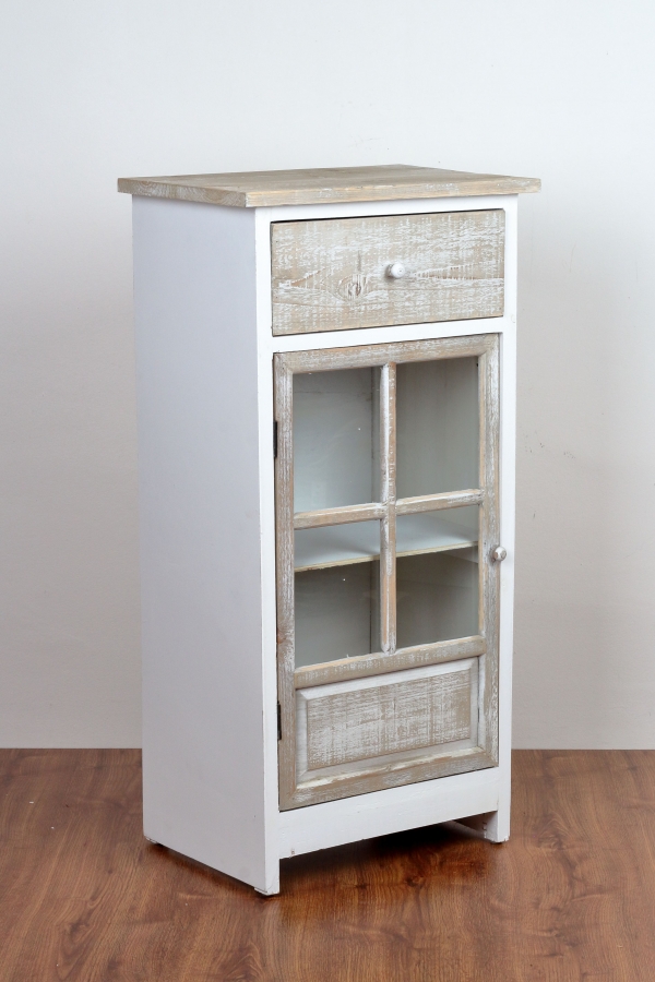 Drevená skrinka presklená s dvoma šuplíky 45x90x32cm