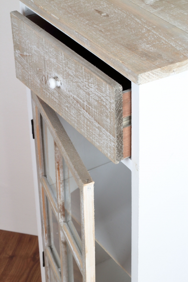 Drevená skrinka presklená s dvoma šuplíky 45x90x32cm