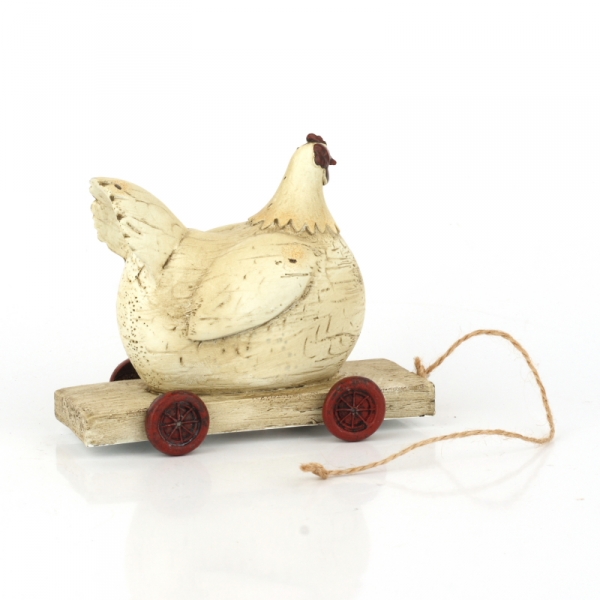 Drevená sliepky na kolieskach 14x6x11cm