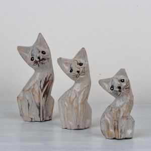 Dřevěná soška kočka 15/13 /10cm (set 3ks)