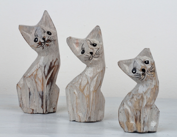 Dřevěná soška kočka 15/13 /10cm (set 3ks)