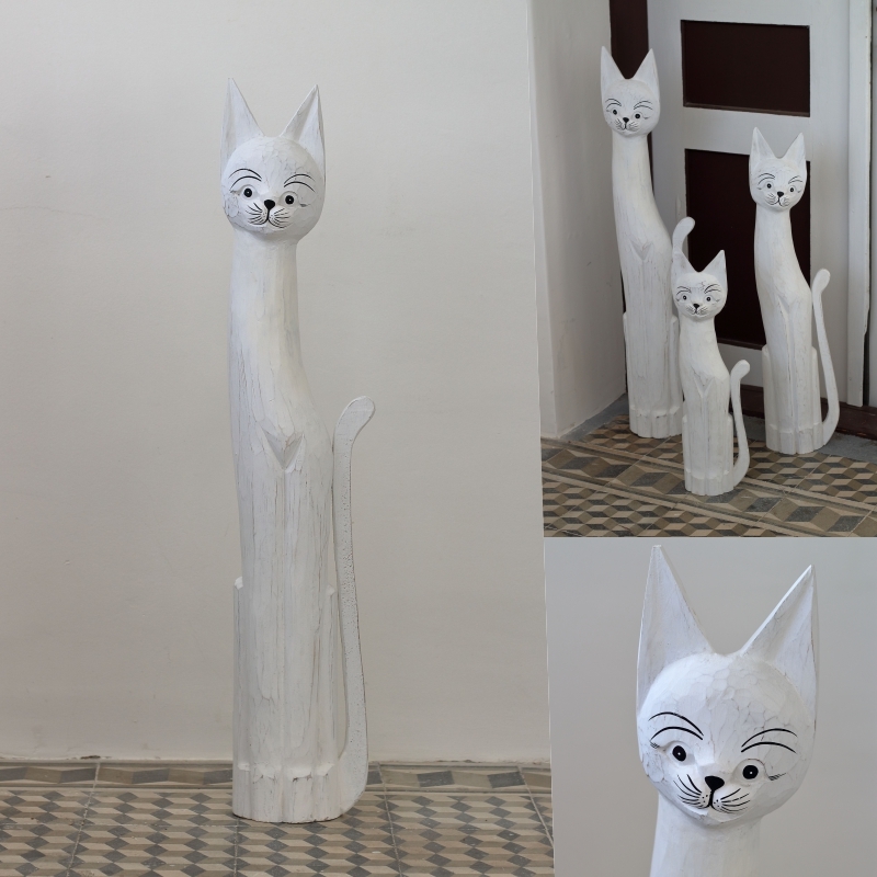 Drevená soška mačka biela 100cm