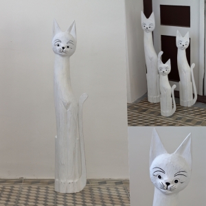 Drevená soška mačka biela 100cm