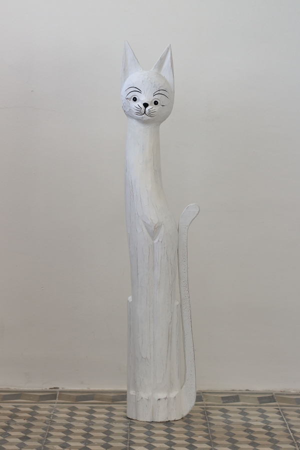 Drevená soška mačka biela 100cm