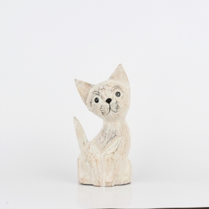Drevená soška mačka biela 25cm