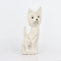 Drevená soška mačka biela 35cm
