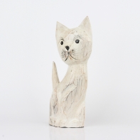 Drevená soška mačka biela 35cm