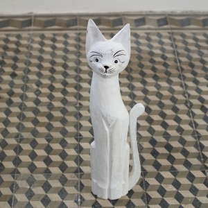 Drevená soška mačka biela 60cm