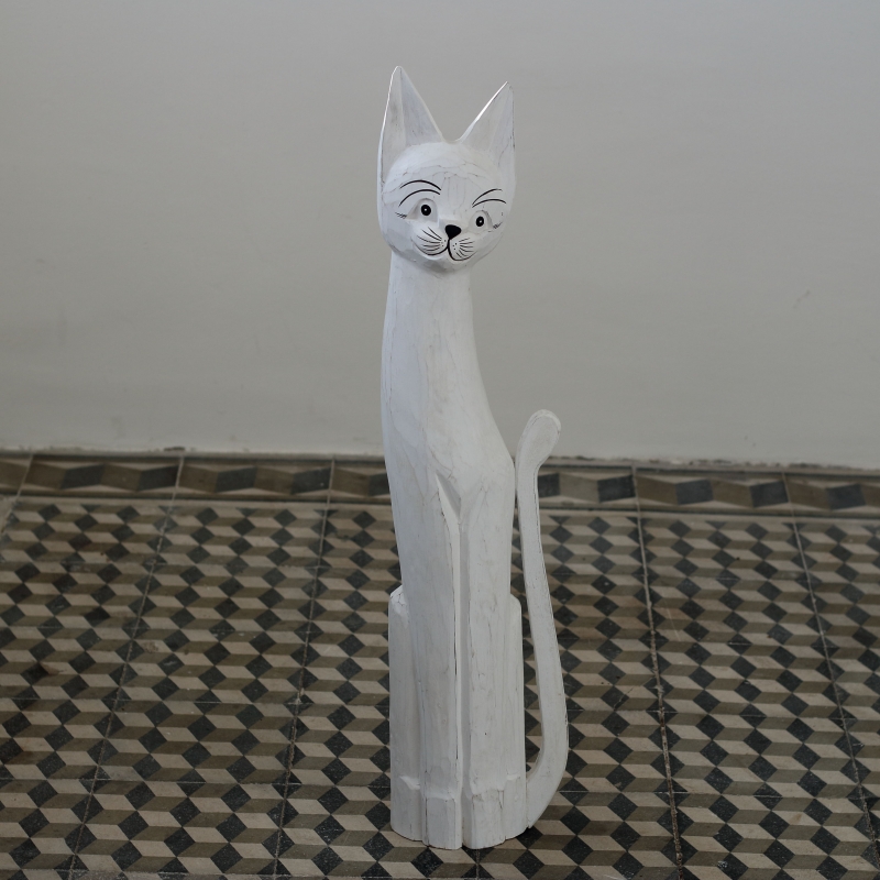Drevená soška mačka biela 80cm