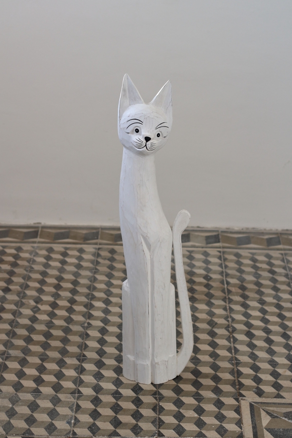 Drevená soška mačka biela 80cm