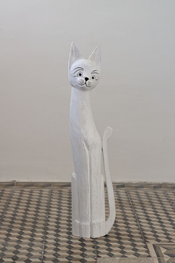 Drevená soška mačka biela 80cm